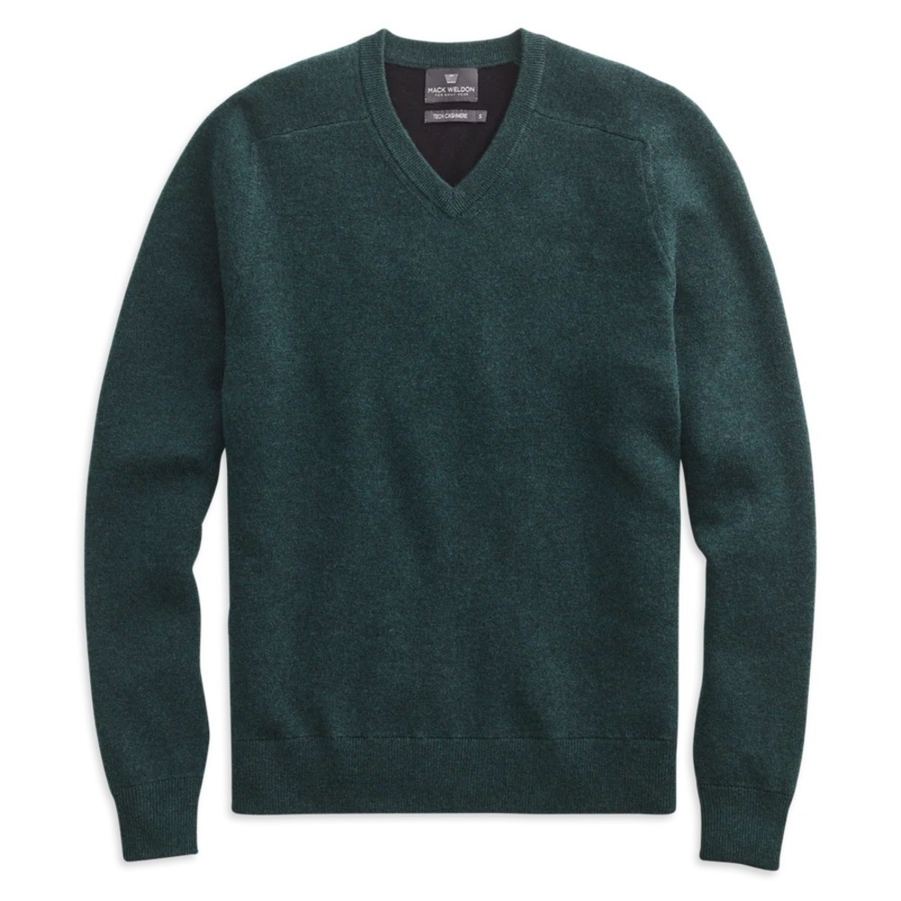 Mack Weldon Tech Cashmere V-Neck Sweater, Midnight Pine Heather, Size XL